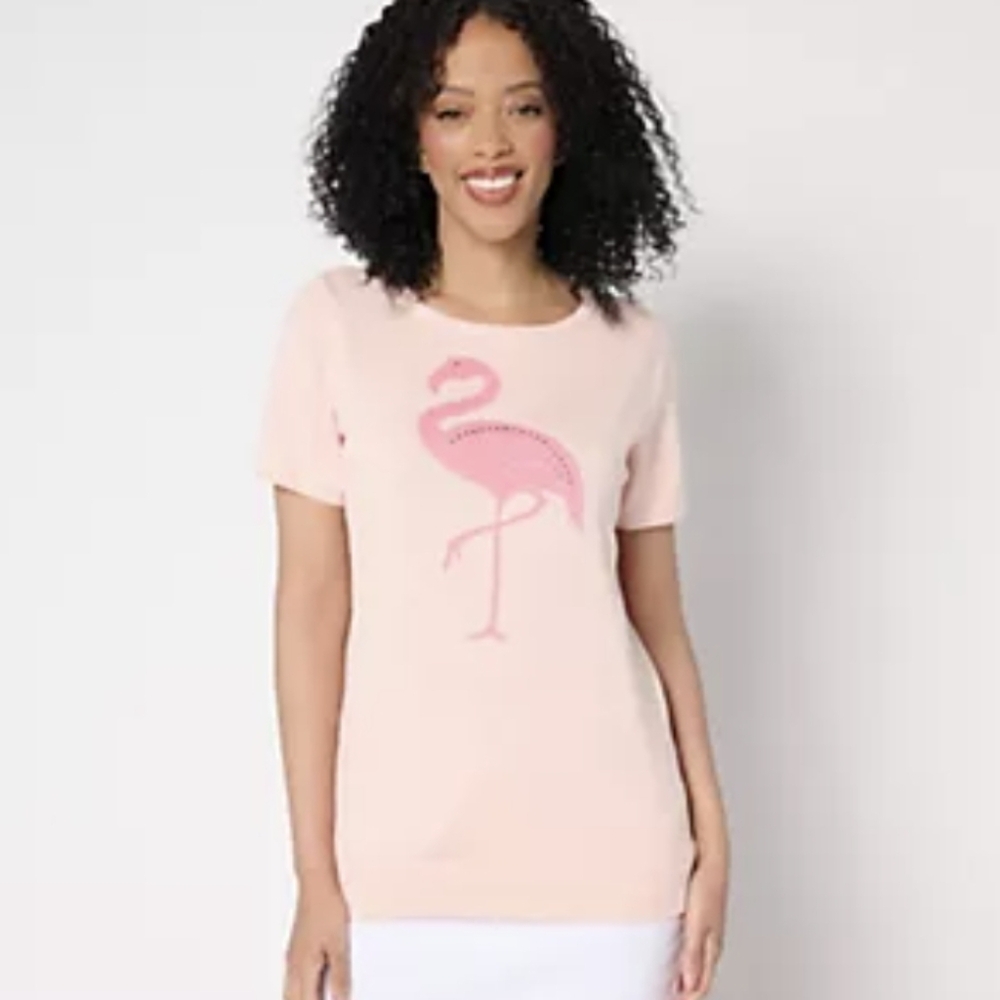 Belle Beach By Kim Gravel "Let's Flamingle" Lightweight ss Sweater Sz XXS
